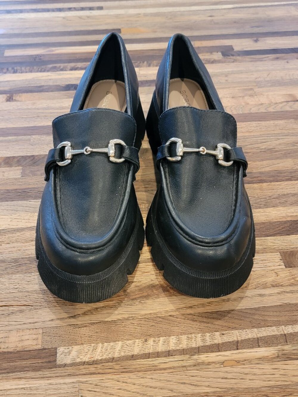 BCBGeneration Raylin Black Leather Horse-bit Slip On Lug Sole Loafers/Shoes